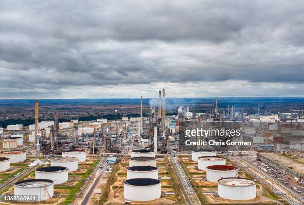 Storm clouds gather over Fawley Oil refinery on February 3,2022 in Fawley, England.