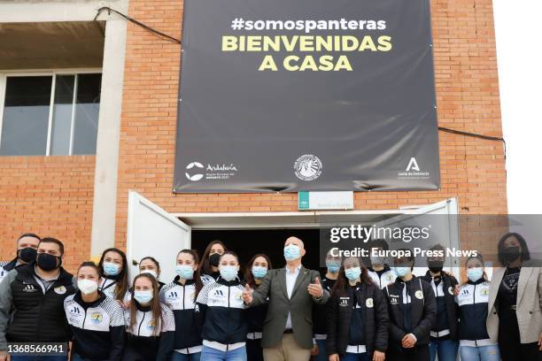 The Minister of Education and Sports, Javier Imbroda, during the visit to the remodeled facilities of the Ciudad Deportiva de Carranque, posing with...