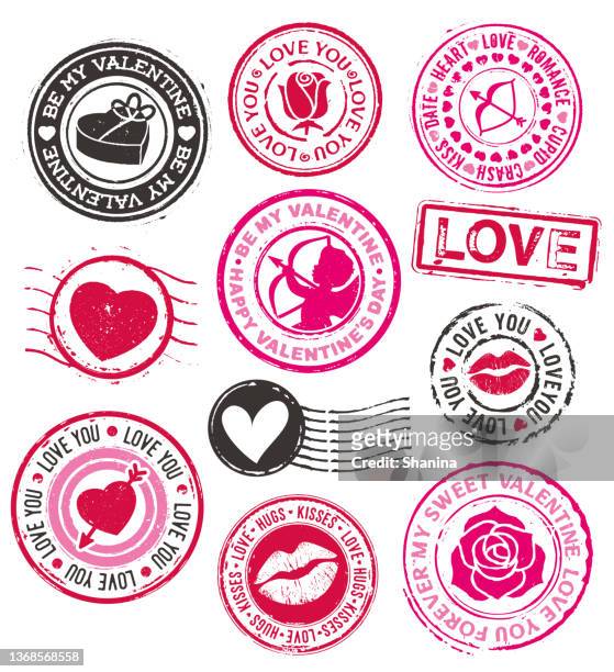 bildbanksillustrationer, clip art samt tecknat material och ikoner med set of valentine's day rubber stamps - sigill stämpel