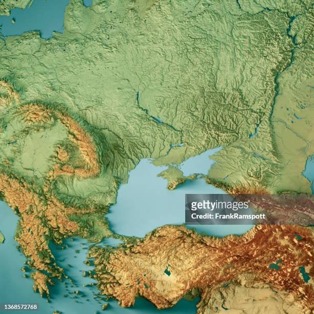 ウクライナ黒海3dレンダリング地形図色 - 黒海 ストックフォトと画像