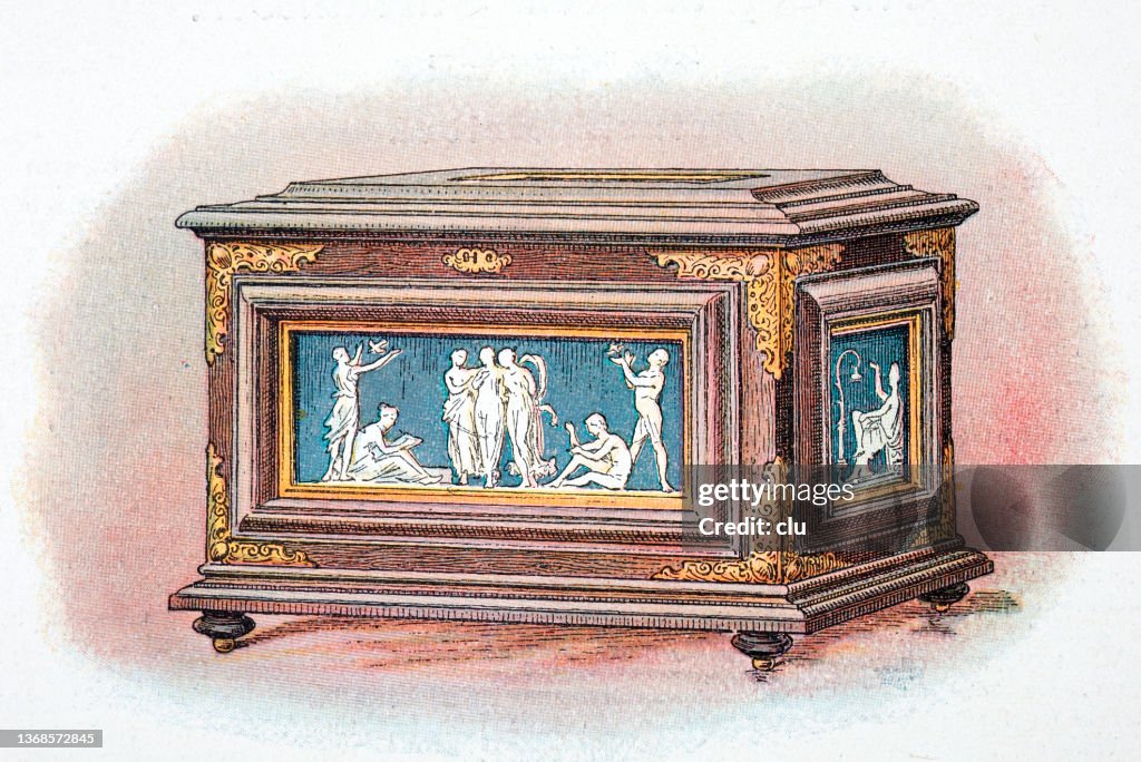 Ebony casket with plate depicting young women, decorated by Marc-Louis Emanuel Solon
