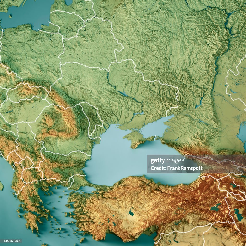 Ukraine Black Sea 3D Render Topographic Map Color Border