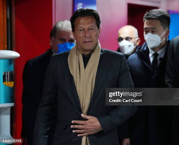 Imran Khan, Prime Minister of Pakistan arrives during the Opening Ceremony of the Beijing 2022 Winter Olympics at the Beijing National Stadium on...