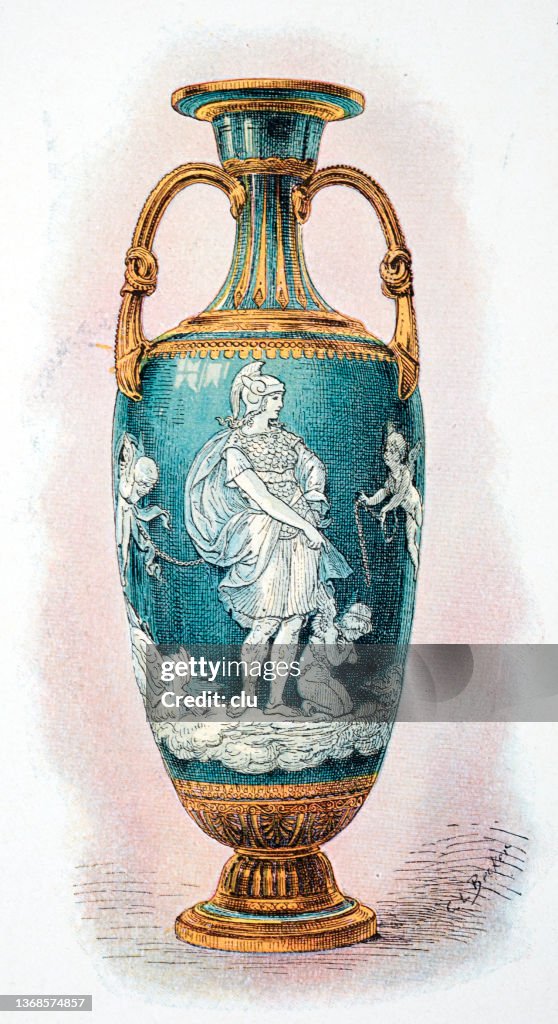 Vase with brush relief: Young woman gives an order to the angels, decorated by Marc-Louis Emanuel Solon