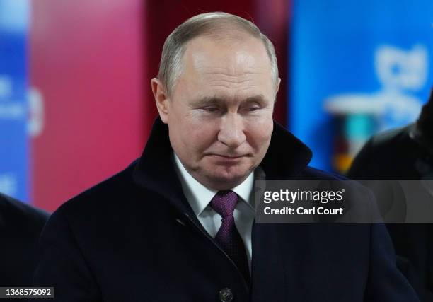 Vladimir Putin, President of Russia arrives during the Opening Ceremony of the Beijing 2022 Winter Olympics at the Beijing National Stadium on...