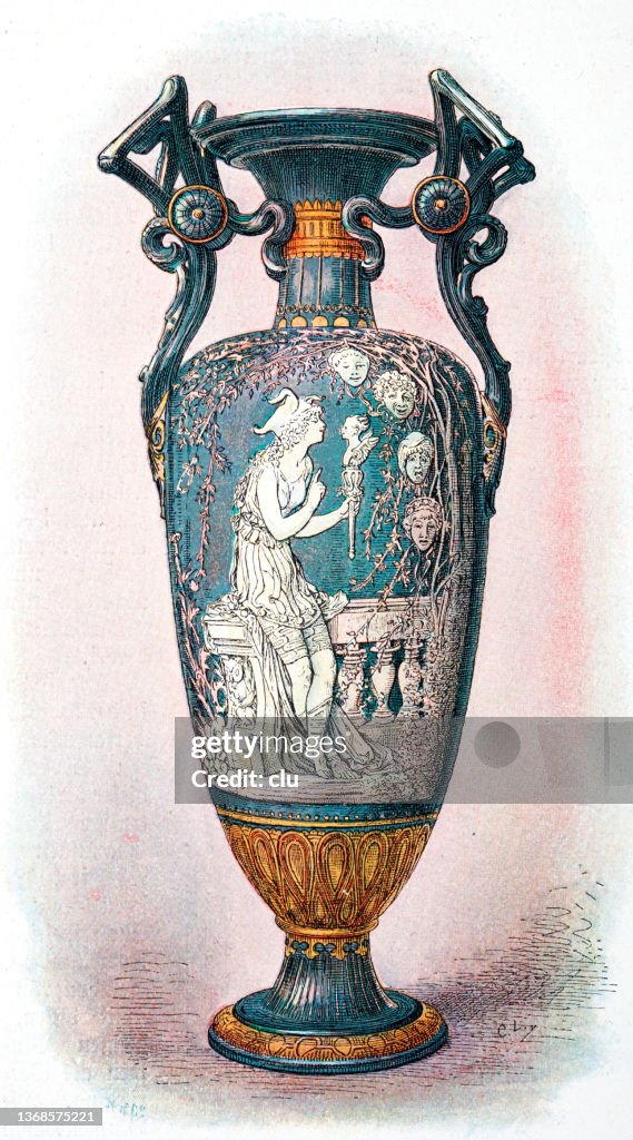 Vase with brush relief: the happy fool, decorated by Marc-Louis Emanuel Solon