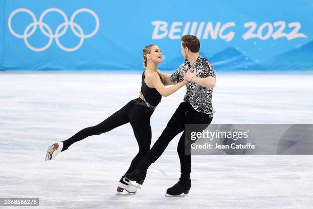Victoria Sinitsina and Nikita Katsalapov of Russia skate in the Ice Dance Rhythm Dance Team Event during the Beijing 2022 Winter Olympic Games at...