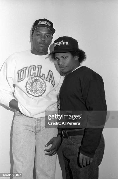 Dr. Dre and Eazy-E of the Rap group N.W.A. Appear in a portrait taken on December 8, 1989 in New York City.