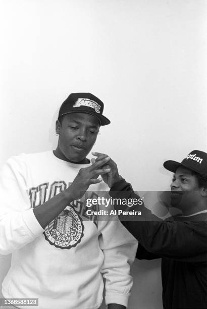 Dr. Dre and Eazy-E of the Rap group N.W.A. Appear in a portrait taken on December 8, 1989 in New York City.