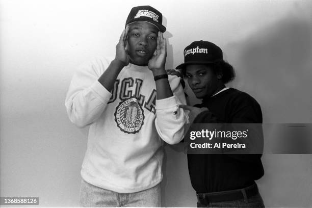 Dr. Dre and Eazy-E of the Rap group N.W.A. Appear in a portrait taken on December 8, 1989 in New York City.