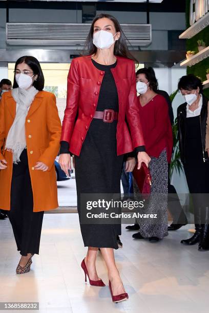 Queen Letizia of Spain presides the 11th edition of the 'Forum Against Cancer' on World Cancer day at the COMO space on February 04, 2022 in Madrid,...