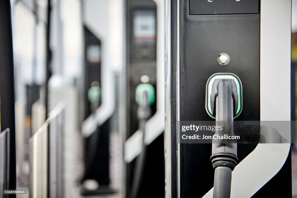 A bank of electric car chargers
