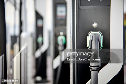 A bank of electric car chargers A bank of electric car chargers