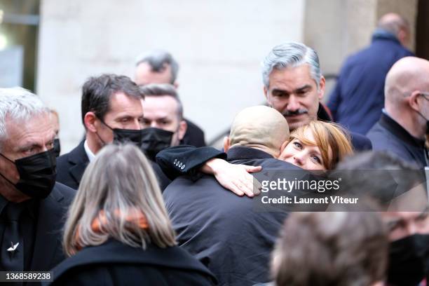Krzystof Leon Dziemaszkiewicz, Alice Dufour and Francois Vincentelli attend Thierry Mugler's Funerals at Oratoire Du Louvre on February 04, 2022 in...