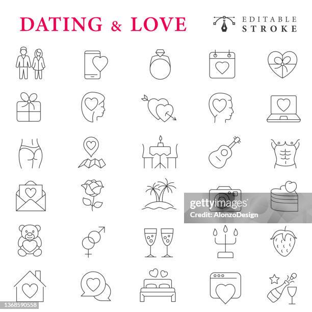 ilustrações, clipart, desenhos animados e ícones de ícones da linha namoro e amor. golpe editável. - valentines day home
