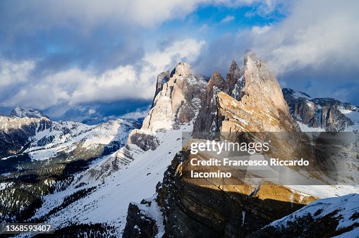 Seceda Inverno Seceda Mountain Peak Sunset With Snowy Landscape In Winter Dolomites ...