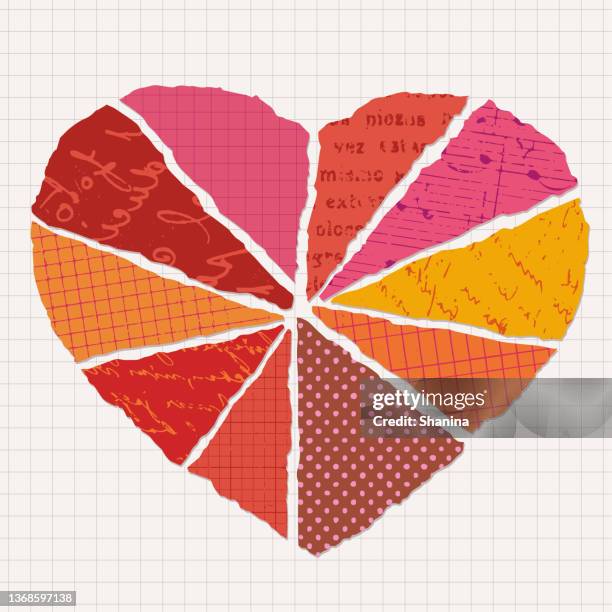 broken heart - torn random papers - broken heart stock illustrations