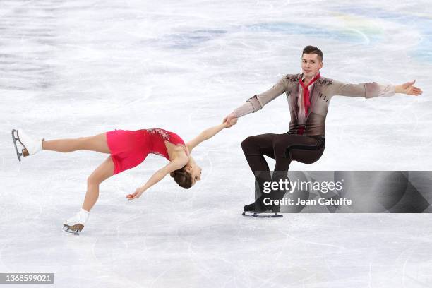 Anastasia Mishina and Aleksandr Galliamov of Russia skate in the Pair Skating Short Program Team Event during the Beijing 2022 Winter Olympic Games...