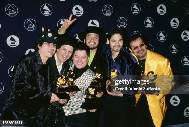 American Tejano band La Mafia in the press room of the 39th Annual Grammy Awards, held at Madison Square Garden in New York City, New York, 26th...