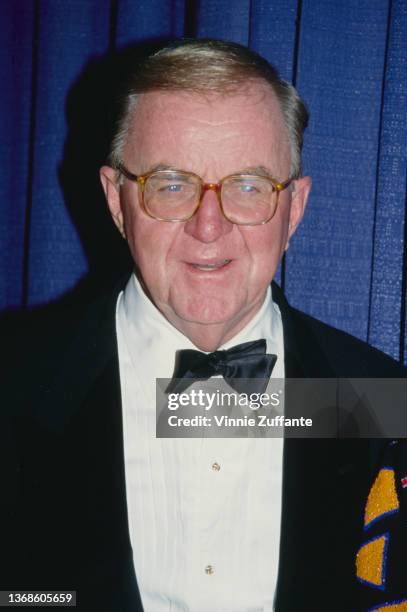 American political commentator John McLaughlin attends the 1993 American Friends Hebrew University Scopus Awards, held at the Beverly Hilton Hotel in...