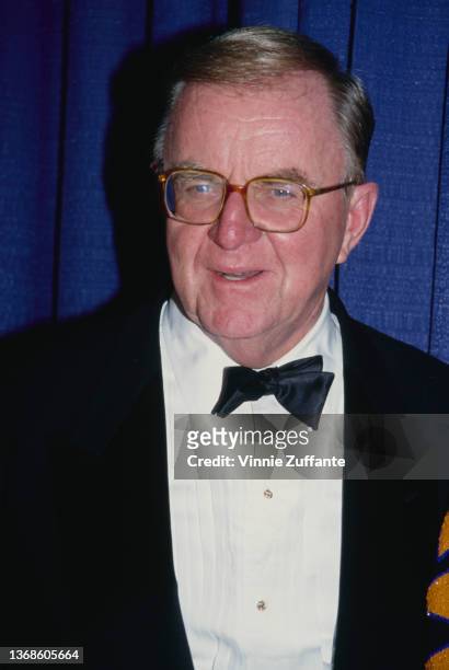 American political commentator John McLaughlin attends the 1993 American Friends Hebrew University Scopus Awards, held at the Beverly Hilton Hotel in...