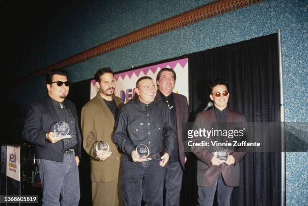 American rock band Los Lobos attend the Desi Entertainment Awards, held at the Wiltern Theater in Los Angeles, California, 17th August 1992.