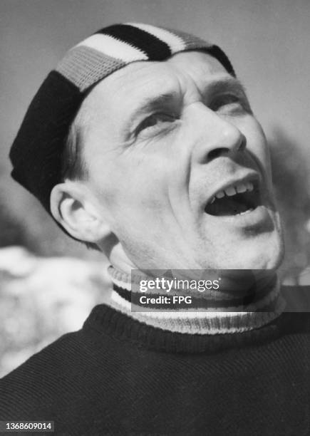 Norwegian speed skater Thomas Byberg for the 1948 Winter Olympics in St Moritz, Switzerland, February 1948. Byberg won silver in the Men's 500-metre...