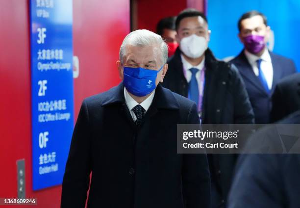 Shavkat Mirziyoyev, President of Uzbekistan arrives during the Opening Ceremony of the Beijing 2022 Winter Olympics at the Beijing National Stadium...