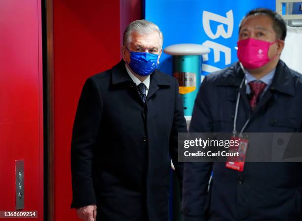 Shavkat Mirziyoyev, President of Uzbekistan arrives during the Opening Ceremony of the Beijing 2022 Winter Olympics at the Beijing National Stadium...