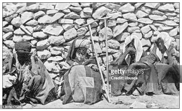 antique travel photographs of jerusalem and surroundings: lepers - leprosy stock illustrations