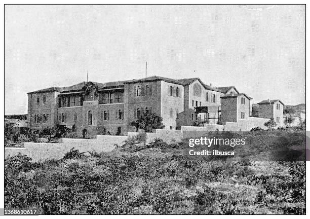 stockillustraties, clipart, cartoons en iconen met antique travel photographs of jerusalem and surroundings: leper hospital - leprosy