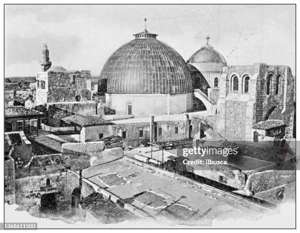 antique travel photographs of jerusalem and surroundings: roof of the church of the holy sepulchre - church of the holy sepulchre 幅插畫檔、美工圖案、卡通及圖標