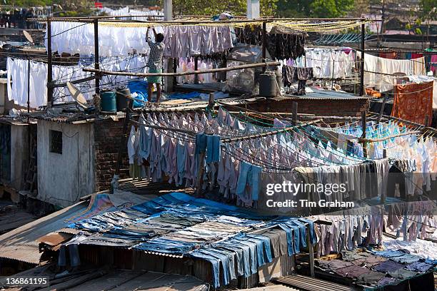 Traditional Indian professional hand laundry, Dhobi Ghat, in Mahalaxmi area of Mumbai, India