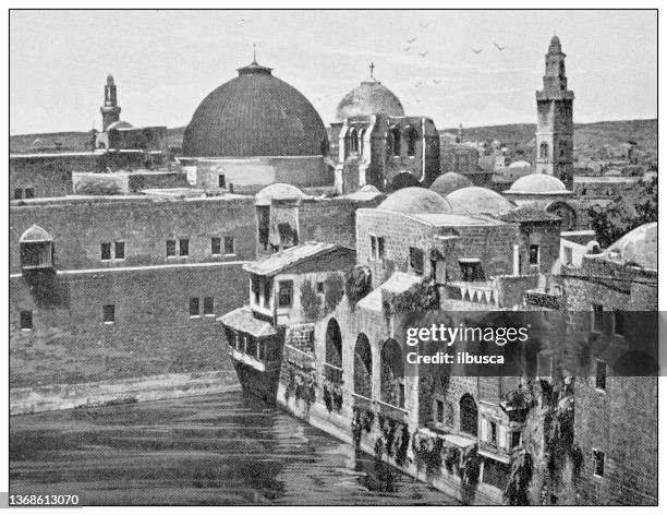 ilustraciones, imágenes clip art, dibujos animados e iconos de stock de fotografías de viaje antiguas de jerusalén y sus alrededores: piscina de ezequías - historical palestine