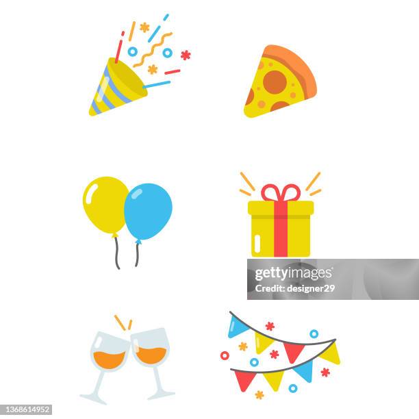stockillustraties, clipart, cartoons en iconen met party icon set. - pizza emoji
