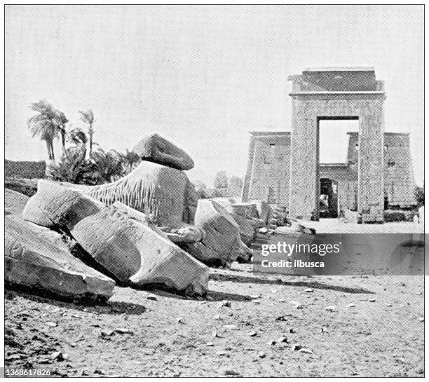 antique travel photographs of egypt: karnak - temples of karnak stock illustrations