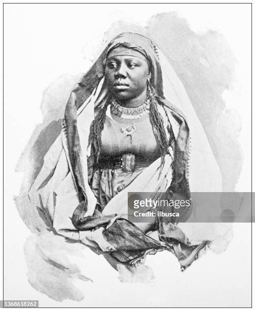 stockillustraties, clipart, cartoons en iconen met antique travel photographs of egypt: nubian woman - famous women in history