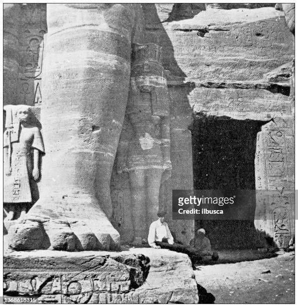 stockillustraties, clipart, cartoons en iconen met antique travel photographs of egypt: abu simbel - archeologie