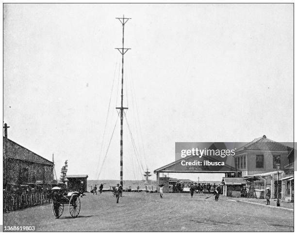 antique travel photographs of japan: custom-house, yokohama - kanagawa prefecture stock illustrations