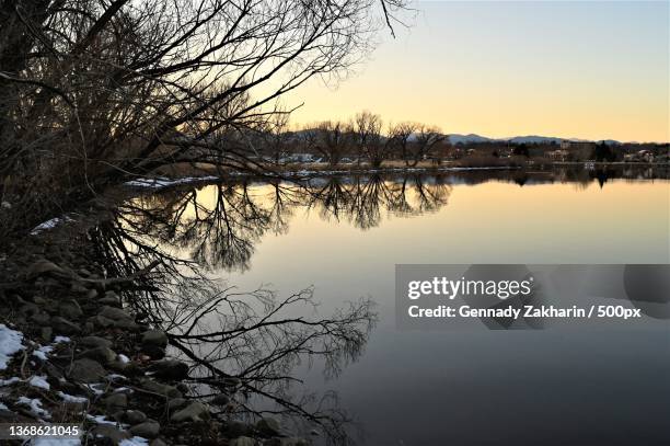 landscape,scenic view of lake against sky during sunset,lakewood,colorado,united states,usa - lakewood colorado stock pictures, royalty-free photos & images