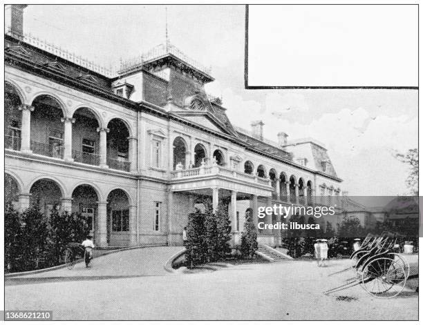 antique travel photographs of japan: imperial hotel, tokyo - imperial hotel stock illustrations