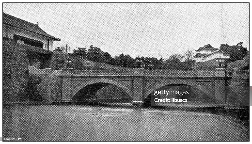 Antique travel photographs of Japan: Bridge to the Emperor's Palace, Tokyo