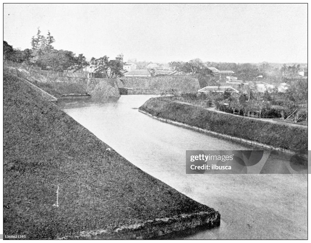 Antique travel photographs of Japan: Moat around the palace, Tokyo