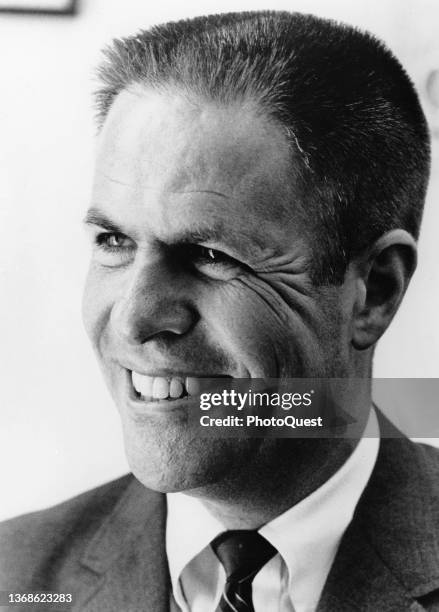 Close-up of White House Chief of Staff HR 'Bob' Haldeman as he smiles, Washington DC, circa 1970.