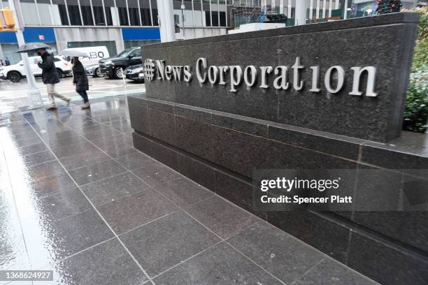 People walk past 1211 Avenue of the Americas the headquarters for News Corp on February 04, 2022 in New York City. The global media company and owner...