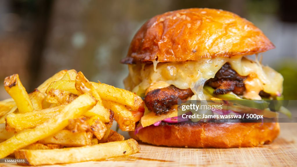 Burger,Close-up of burger on table