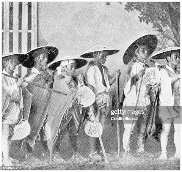 antique travel photographs of japan: pilgrims - japan old lady stock illustrations