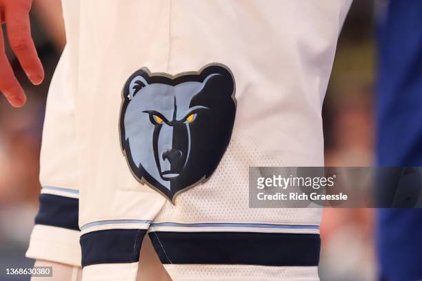 General view of the Memphis Grizzlies shorts logo against the New York Knicks on February 2, 2022 at Madison Square Garden in New York City. NOTE TO...