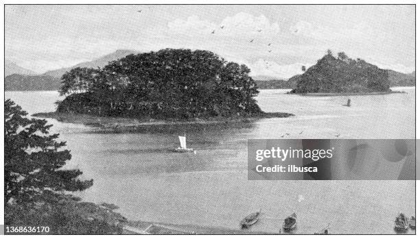 antique travel photographs of china and hong kong - hong kong container terminal stock illustrations
