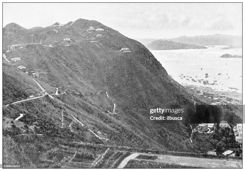 Antique travel photographs of China and Hong Kong: Mountain above Victoria city